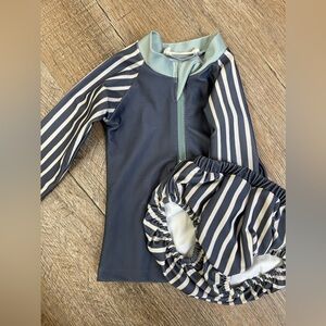 Pehr Baby Navy Striped Rash Guard and Swim Bottoms